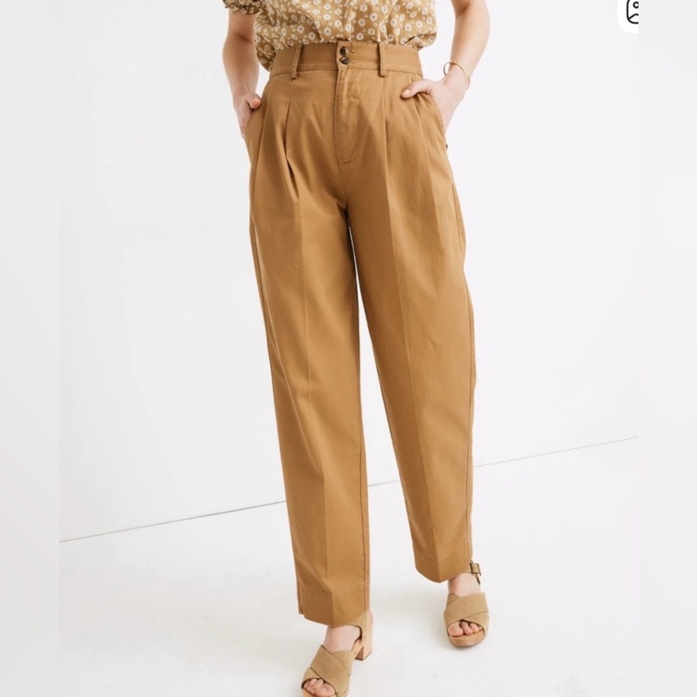 Madewell Pleated Women's Tan Pleated High-Waisted Pants